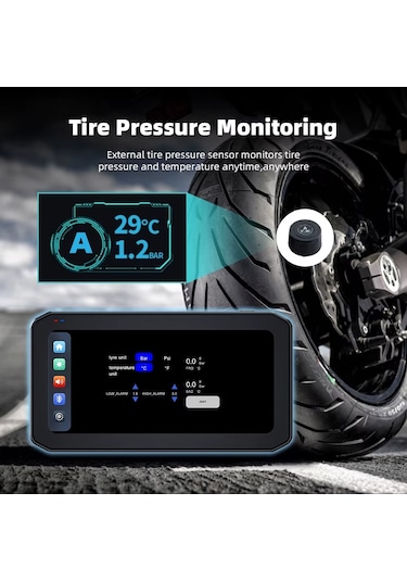 Motosiklet Ekran Carplay Android Auto Ön Ve Arka Kamera Kayıt Özellikli Lastik Sensörlü Multimedya 6.2"