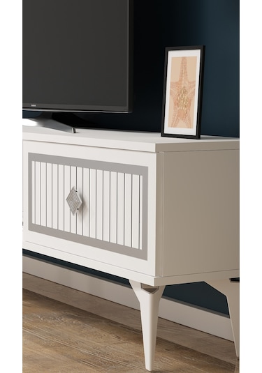 Nil Şömineli Tv Ünitesi Beyaz-gümüş