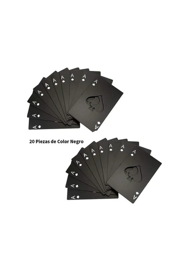 Fortunelane 20 Adet Siyah Çelik Poker Şekilli Şişe Açıcı - Kaliteli, Taşınabilir Set, Parti İçin Uygun Siyah