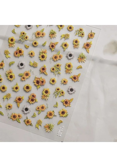 Flybuy 5d Beyaz Papatya Nail Art Süslemeleri Çıkartmalar Sarı Desenler Ms725