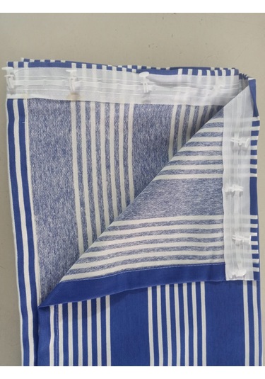 Ceylan Home Balkon Perdesi Kuş Gözü Ölçü Seçenekli Mavi İnce Çizgili Mavi