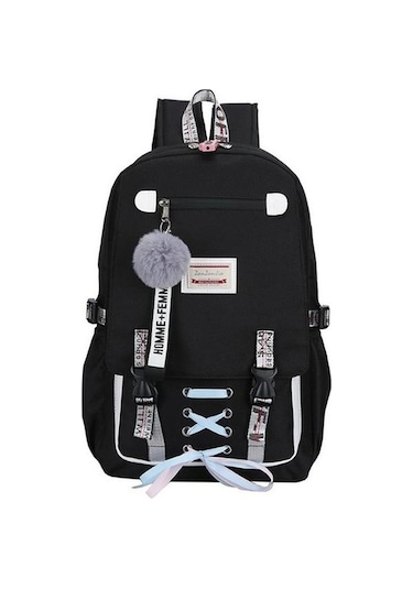 Dancemonkey Lebıhmurah Wbp11 Kadın Kız Okul Sırt Çantası, Siyah/nasır/narancı/pembe/kahverengi, 30x14x47 Cm, Seyahat Şarjlı Siyah