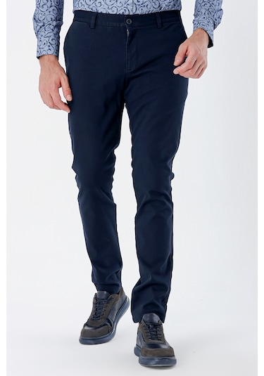 Lacivert Armürlü %100 Pamuk Yan Cepli Slim Fit Dar Kesim Casual Pantolon 1003235117-lacivert Lacivert