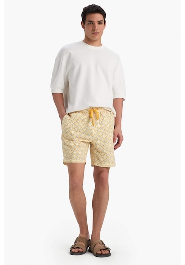Defacto Regular Fit Desenli File Astarlı Diz Üstü Deniz Şortu E1025ax25hsyl190 Sarı