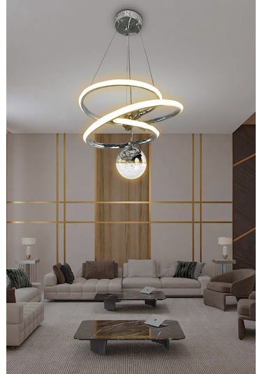 Eylül Tek Toplu Led Avize - - Kumandalı / Krom Krom