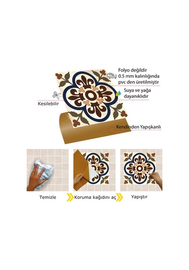 Tink Kendinden Yapışkanlı Renkli Fas05 Desenli Pvc Karo 30x30 Cm