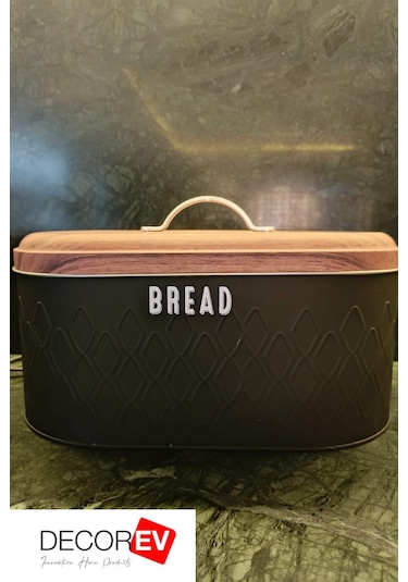 Decorev Metal Ekmeklik Siyah Ekmek Sepeti Saklama Kutusu Siyah