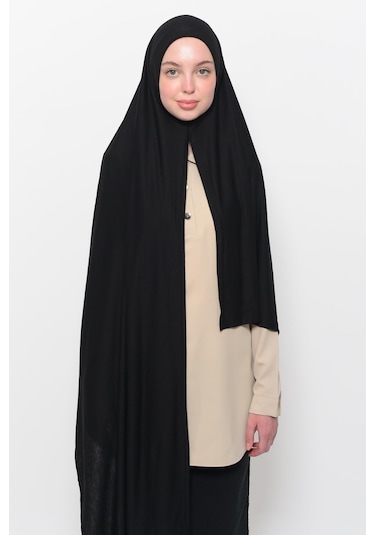 Hazır Pratik Geçmeli Lüks Düz Penye Şal Çapraz Hizalı Siyah