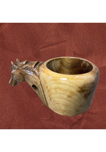 Ahşap El Oyması At Figür Kuksa. 17x10x8 Cm