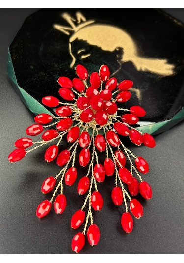 Scarlet Msk Broş Kırmızı Boncuklu Çiçek 214239221 Kırmızı