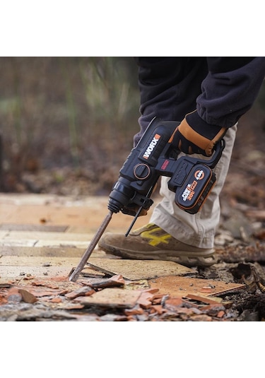 Worx WX381 20V 4.0Ah 2J Li-ion Tek Akülü Şarjlı Sds-Plus Pnömatik Kırıcı/Delici + 3 Parça Delme Ucu