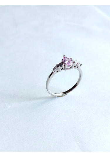 Gümüş Özel Pembe Tek Taş Çiçek Tasarım Kadın Yüzük 16