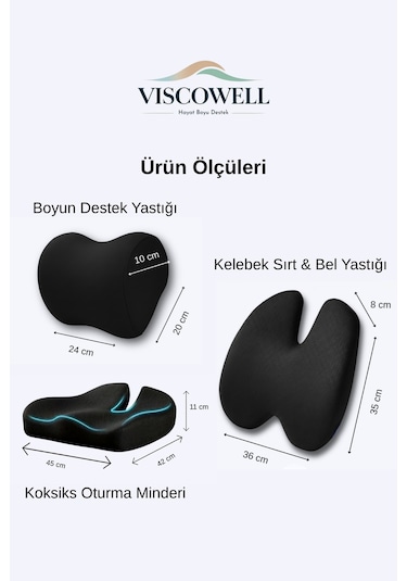 Visco 3'lü Set Ortopedik Yastık Seti Bel, Boyun Ve Kalça Desteği Ergonomik Minderi