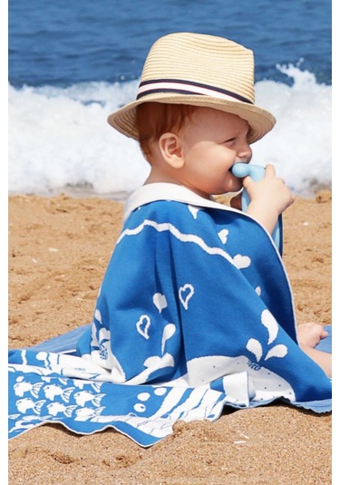 Organik Triko Bebek Örtüsü, Balina 80x90 , Mavi