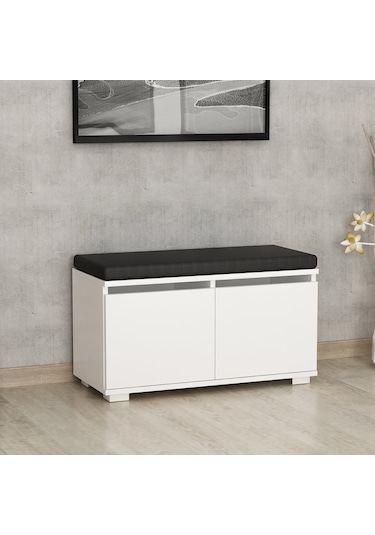 Minar Drago Oturaklı Ayakkabılık Ve Puf - Beyaz