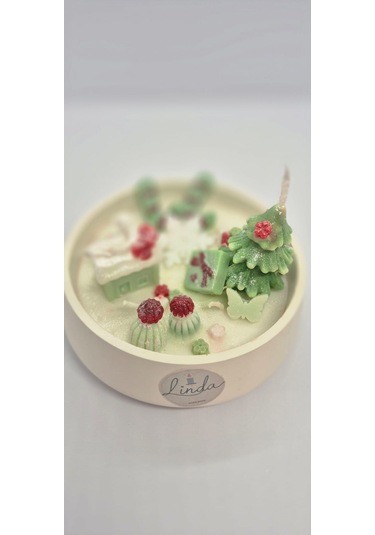 Yılbaşı Hediyelik Linda Kase Mum El Yapımı, Doğal Soya Mum Kırmızı - Yeşil - Beyaz