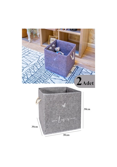 2 Adet Keçe Raf Organizer Dolap Düzenleyici Gri 30x30x30 Gri