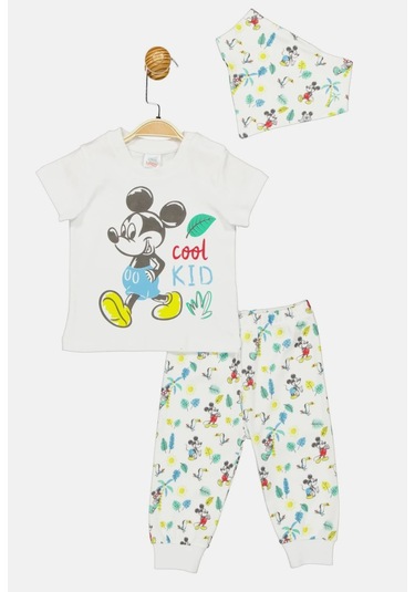 Mickey Mouse Lisanslı Erkek Bebek Mendilli Alt Üst Takım Mc17248 Beyaz