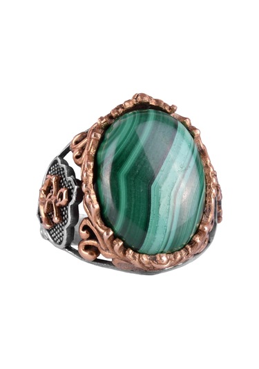 Doğal Malakit Taşlı Yüzük, Denizci Halat Yüzüğü - Canlı 925 Ayar Katı Gümüş Erkek Yüzüğü Gümüş