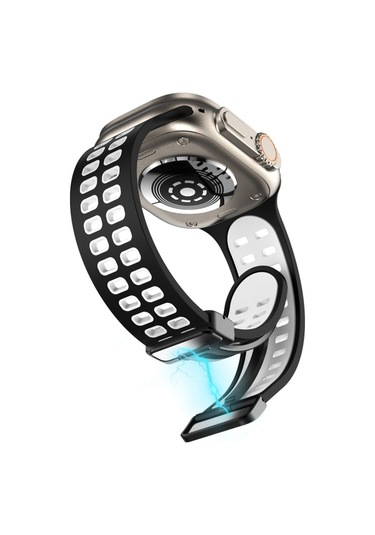 Manyetik Kat Toka Kare Delikleri Silikon İzle Kayış, iOS Uyumlu Watch Serisi 9 & 8 & 7 41mm / Se 3 & Se 2 & 6 & Se & 4 40mm / 3 & 2 & 1 38mm