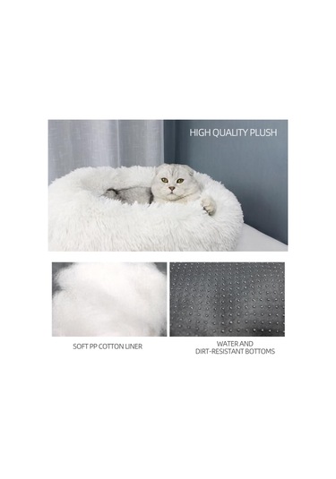 Moveevo Kediler Ve Küçük Köpekler İçin Yumuşak Peluş Yuvarlak Evcil Hayvan Yatağı