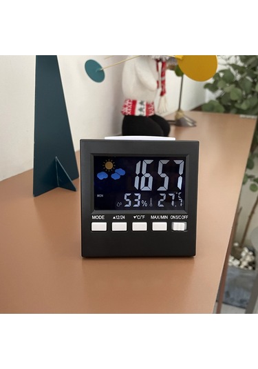 Gajeena Ev İçin Sıcaklık Nem Ölçer, Led Sesli Arka Işık, Renkli Ekran Takvim Ve Alarm Saat - Siyah 2159t Çok Renkli