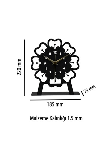 Mercan Model Metal Lazer Kesim Akar Sessiz Mekanizmalı Masa Saati Siyah