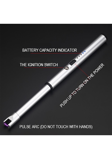 Gümüş Projektör Usb Şarj Ateşleyici Mutfak Ateşleyici Açık Barbekü Kamp Çakmağı Gümüş