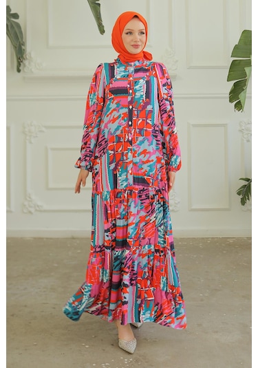 Armine Trend Desenli Renkli Elbise Pembe 24yt952-pembe Pembe