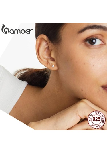 Altın Bamoer 925 Ayar Gümüş Basit Yuvarlak Mozanit Saplama Küpe Kadınlar İçin Klasik Nişan Düğün Güzel Takı Hediye Mse038-b