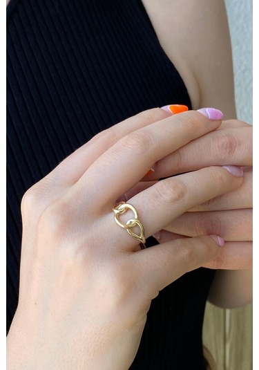 Zümrüt Sarraf 14 Ayar Yeşil Altın Kadın Zincir Detay Yüzük 553891741