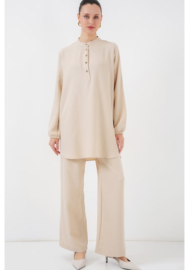 Bigdart 6678 Keten Tunik Pantolon İkili Takım - Bej