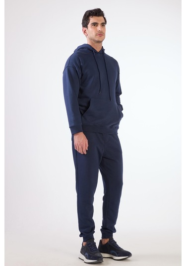 Dufy Lacivert Kapüşonlu Kanguru Cepli Regular Fit Erkek Sweatshirt Lacivert