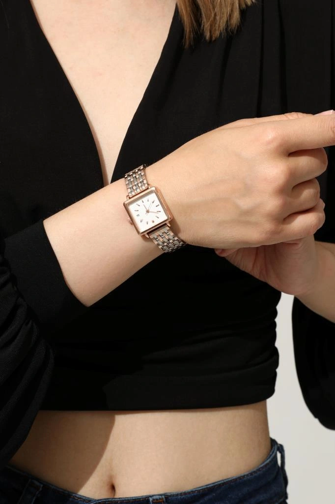 Minimal Kare Rose Kasa Rose Gümüş Kordon Kadın Kol Saati Rose Gold