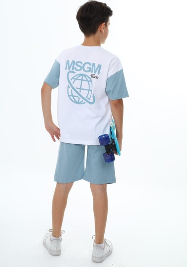 Erkek Çocuk Msgm Baskılı Şortlu Takım-5873-Mavi