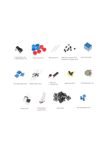 Xindoker Başlangıç Seviyesi Elektronik Bileşen Seti: Devre Tahtası, Direnç, Kondansatör, Diyot Ve Led'ler İle Uygulama Paketi