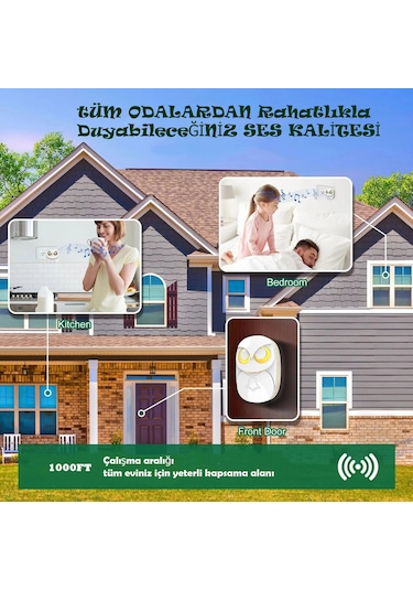 Techtic 1buton 1alıcı Kablosuz Kapı Zili Yaratıcı Baykuş Şekilli