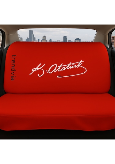 Atatürk İmzalı Kırmızı Servis Kılıfı Penye Oto Koltuk Kılıfı Yıkanabilir, Ön Arka Koltuk Kılıfı Seti
