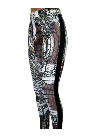 Besttrend Kadın Viscon Likralı Leopar Desen Yanı Deri Tayt (082)