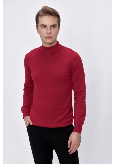 Basic Dinamik Fit Rahat Kesim Yarım Balıkçı Yaka Triko Kazak 99kc017002550 Kırmızı