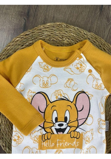 2d2b Hello Friends Alttan Çıtçıtlı Bereli Unisex 3lü Bebek Takım Sarı