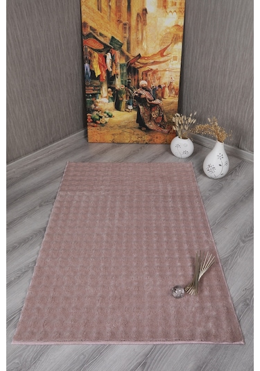 Dekoratif Bubble Uzun Tüylü Yumuşak Puffy Peluş Kaymaz Yıkanabilir Salon Antre Halı Yolluk Pembe