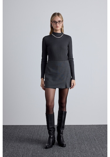 Yüksek Yaka Triko Bluz Antrasit Antrasit