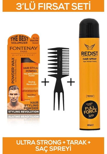 Fontenay Saç Şekillendirici Pudra Toz Wax Ultra Strong Turuncu + Şekil Tarağı + Saç Spreyi 400 ML