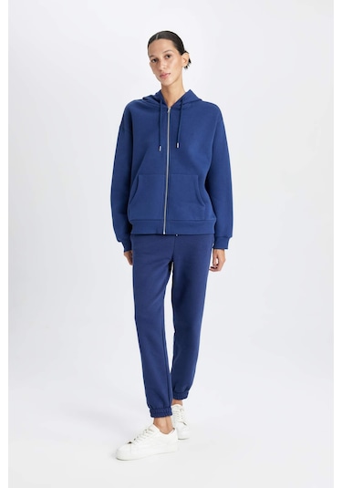 Defacto Beli Paçası Lastikli Bağcıklı Cepli Kalın Jogger Eşofman Altı V2700AZ24WNNV42 Lacivert