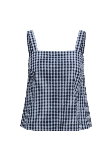 Jack & Jones Kadın Kalin Askili Ekose Desenli Bluz - Petra - 12277417 Skyway