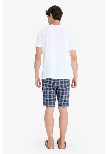 Defacto Regular Fit Pijama Takımı Kısa Kollu Üst Kareli Şort E7158ax25hswt34 Beyaz