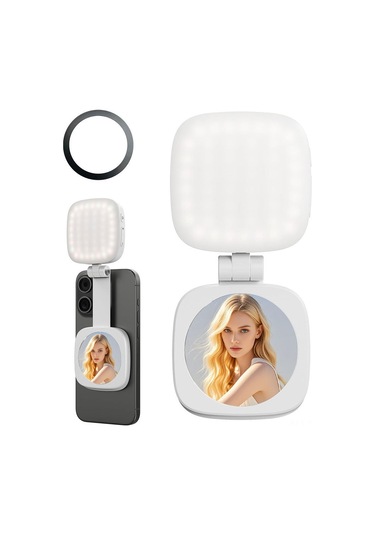 Teltree F-662 Manyetik Telefon Fıllightı: 3 Aydınlatma Modu, 90+ Renk Doğruluğu, Taşınabilir, İç Dahili Makyaj Aynası, Beyaz Beyaz