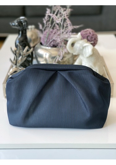 Lacivert, Piliseli Çizgi Detaylı El Çantası Lacivert