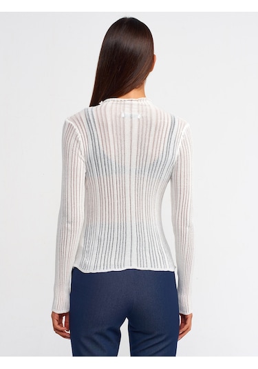 Dilvin Dik Yaka Fitilli Transparan Kazak Ekru